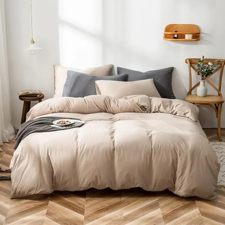 Juego de Edredón Color Crema Café, Juego de Ropa de Cama Beige Caqui, Edredón Sólido Color Champán Oscuro, Mantas Ultra Suaves y Transpirables Color Taupe
