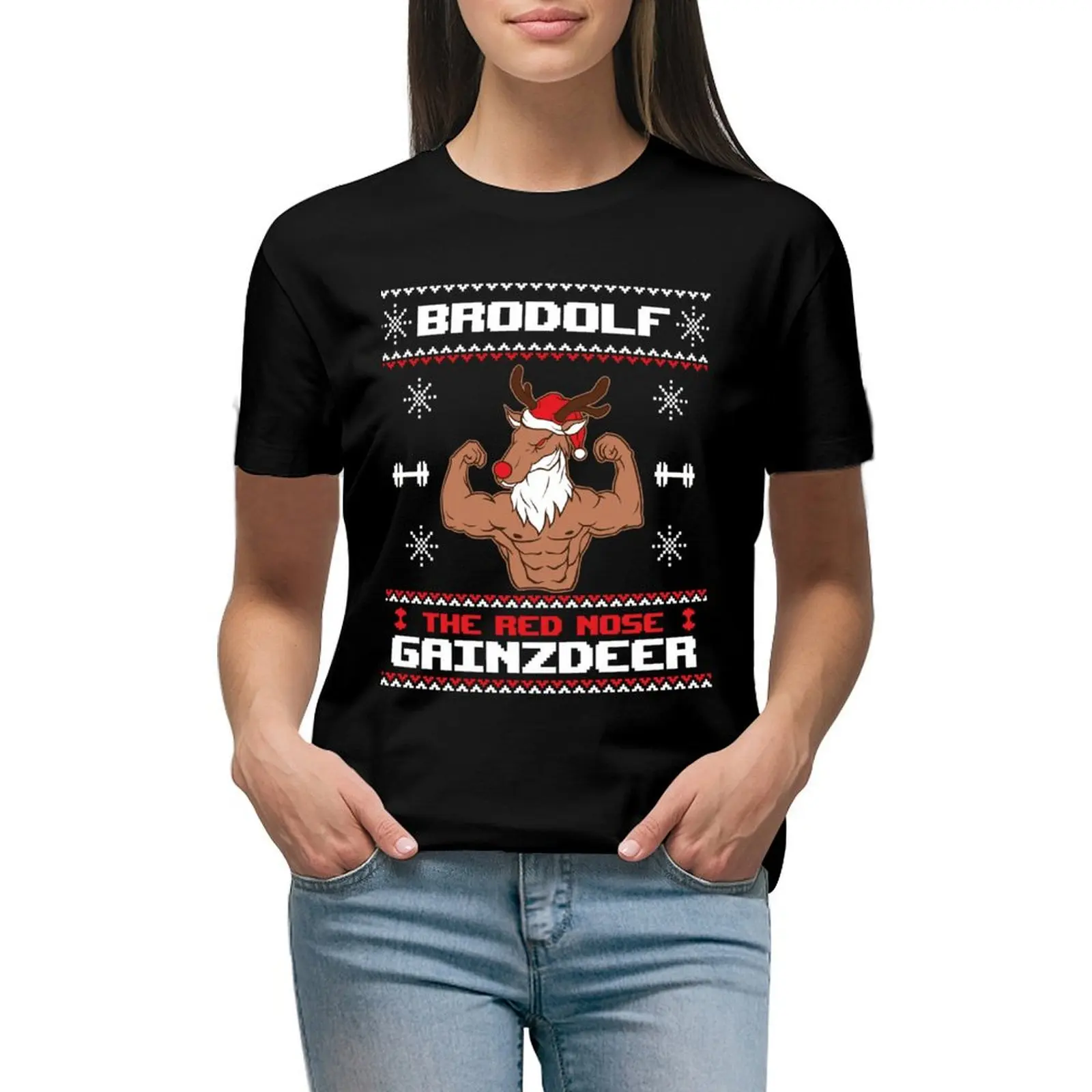 

Brodolf The Red Nose Gainzdeer Gym Ugly Christmas T-Shirt kawaii clothes hippie clothes vintage oversized t shirts for Women