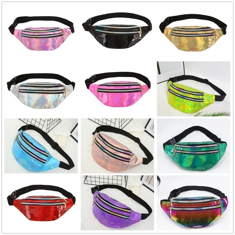 Holographic Fanny Packs Unisex Women Men Sliver Laser Waist Bags Geometric Chest Phone Pouch PU Beach Traverl Bum Zip Waistbags