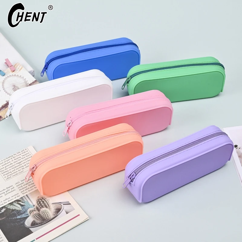 moda silicone pencil case grande capacidade doce colorido papelaria criativa e minimalista caneta estudante 01