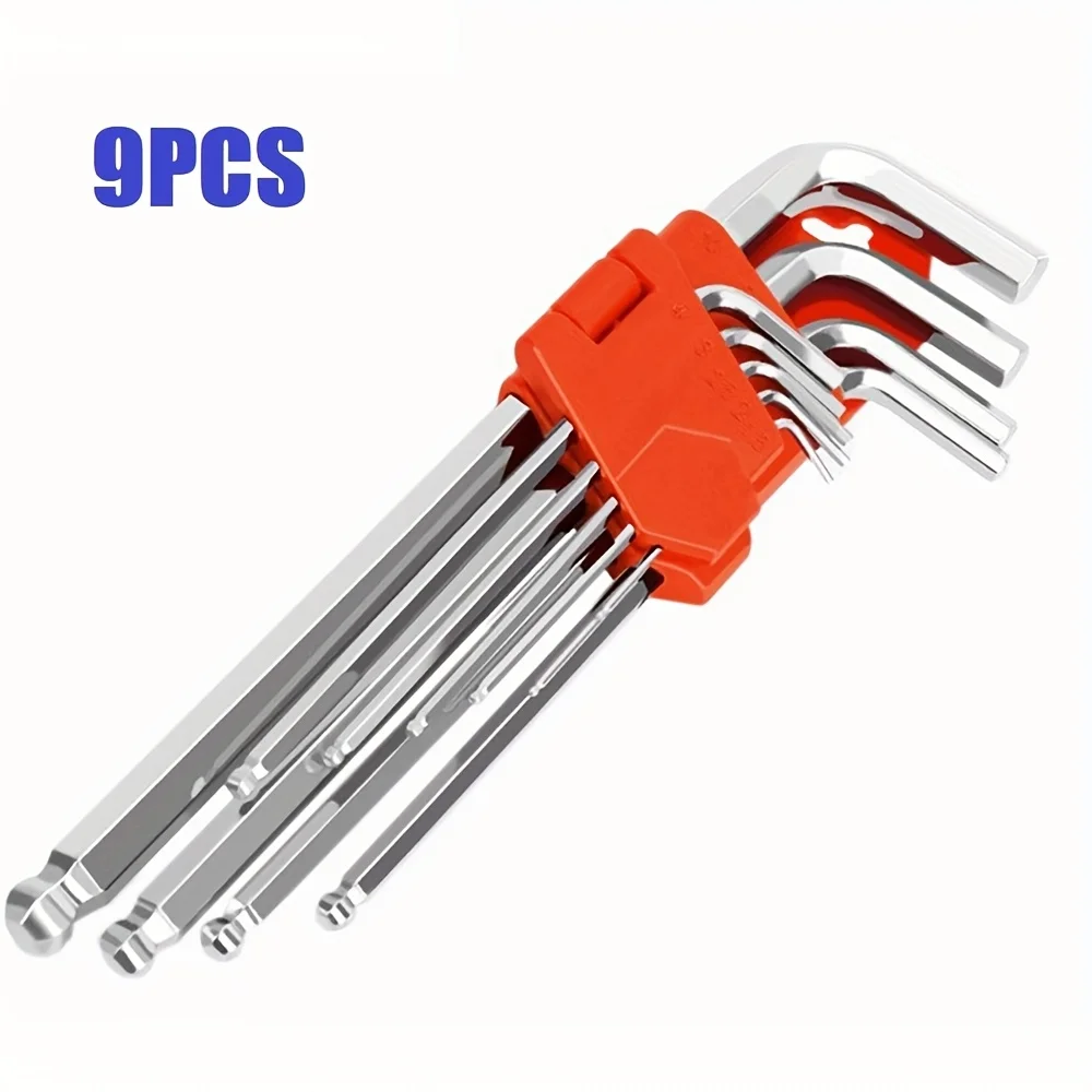 9-Piece Set L-Style Inner Hex Wrenches Alloy S2 Ball Head High Hardness Plum Blossom Wrenches for Precision Mechanical Work
