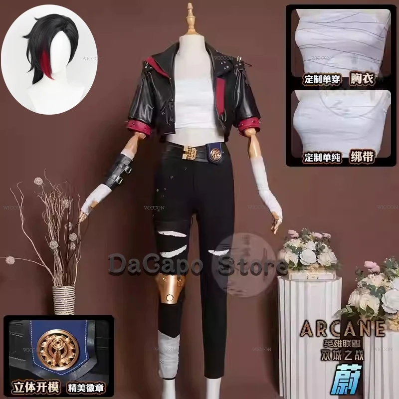 VI V Violet Arcane S2 Outfit Cosplay LOL Anime Coat Pants Tattoo Clothing Black Suit Uniform Halloween Party Woman Roleplay