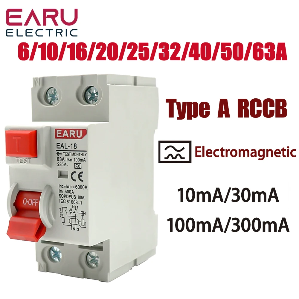 2P 32A 10/30/100/300mA Type A RCCB RCD ELCB Electromagnetic Residual Current Circuit Breaker Differential Breaker Safety Switch