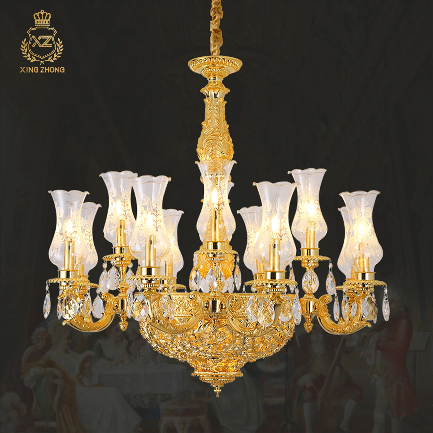 European Neo Classic Duplex Dining Room Bedroom Luxury Crystal Chandelier French Living Room Hall Brass Pendant Light