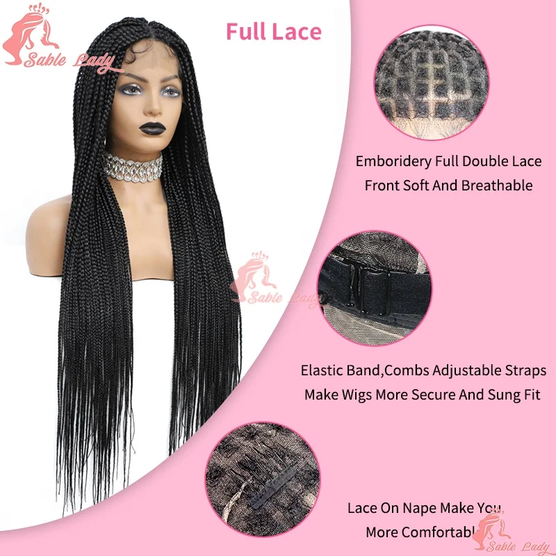 36 "كورنو شعر مستعار مضفر الاصطناعية كامل الدانتيل الباروكات الأمامية للنساء Knotless صندوق تجديل شعر مستعار مع شعر الطفل