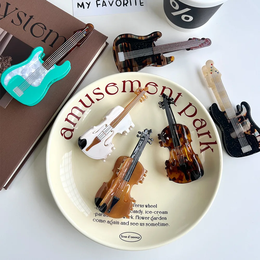 

Новая женская заколка для волос в виде скрипки/бас-гитары из ацетатного волокна, легкая роскошная заколка-краб для высокого хвоста, белая, простая, модная, в виде когтя.