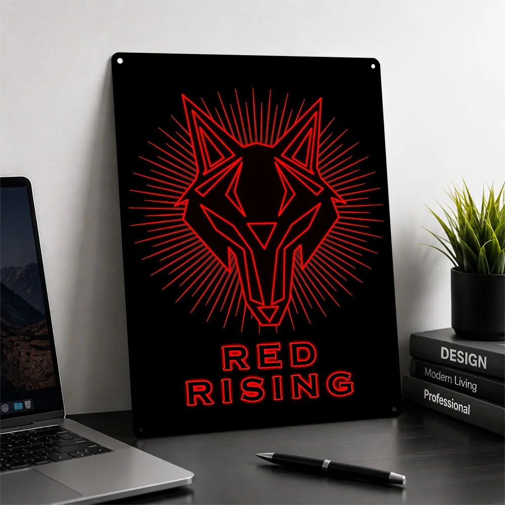 Red Wolf Logo With Text Metal Poster Perfect Gift for Fans Lovers Customized Wall Art Metal Sign for Article Decoration Room