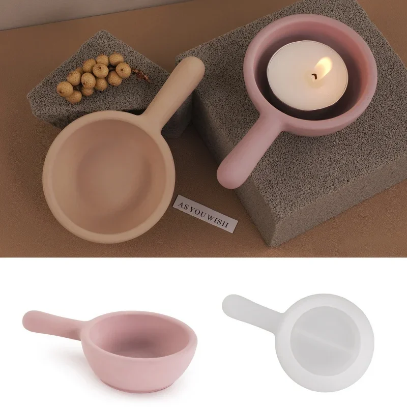 DIY Handle Shape Candle Cup Pan Decoration Silicone Mold Candle Holder Desktop Decoration Cement Plaster Resin Molds