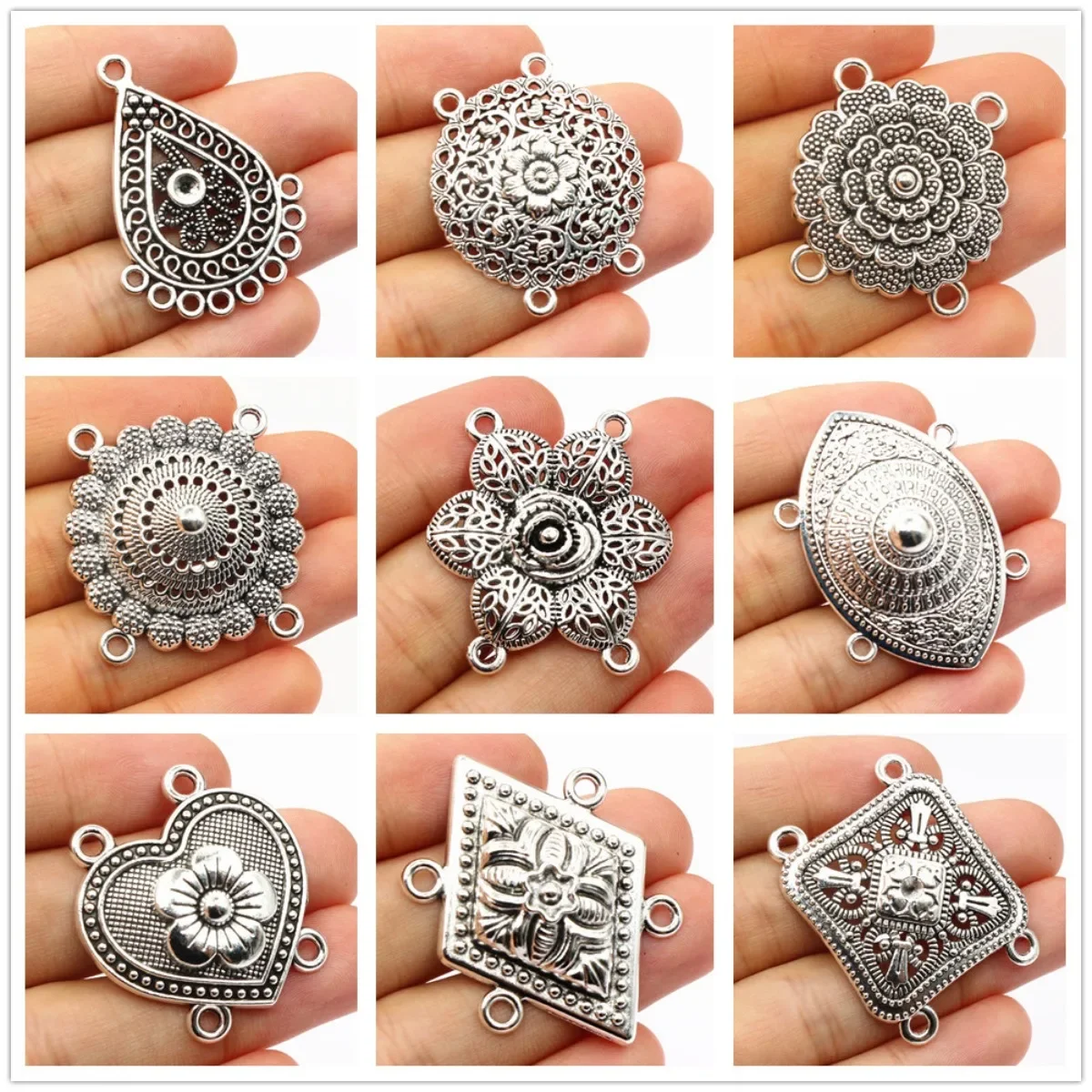 10 قطعة موصلات فضية تصميم متعدد الفتحات نتائج مجوهرات ذاتية الصنع لصنع سوار القلادة