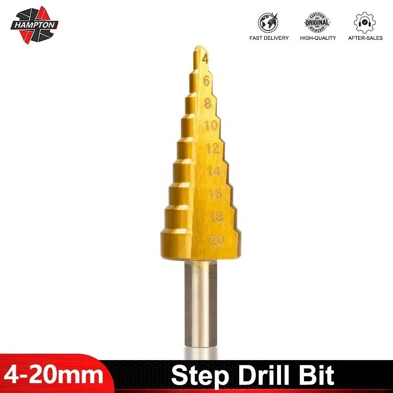 

Step Drill Bit 4-20mm Titanium Coated Hole Cutter Triangle Shank Pagoda Shape Cut Tool Core Drill Bit Metal Steel Step Drill Bit