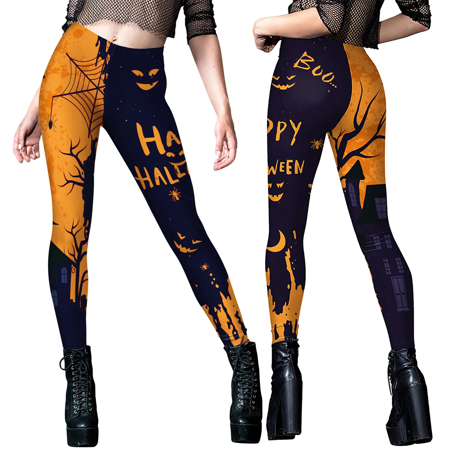 Halloween Pumpkin Skull 3D Print Pattern Sexy Stripe Workout Pants Leggings Punk Women Trouser  Sexy Stretch Mid Waist Pants