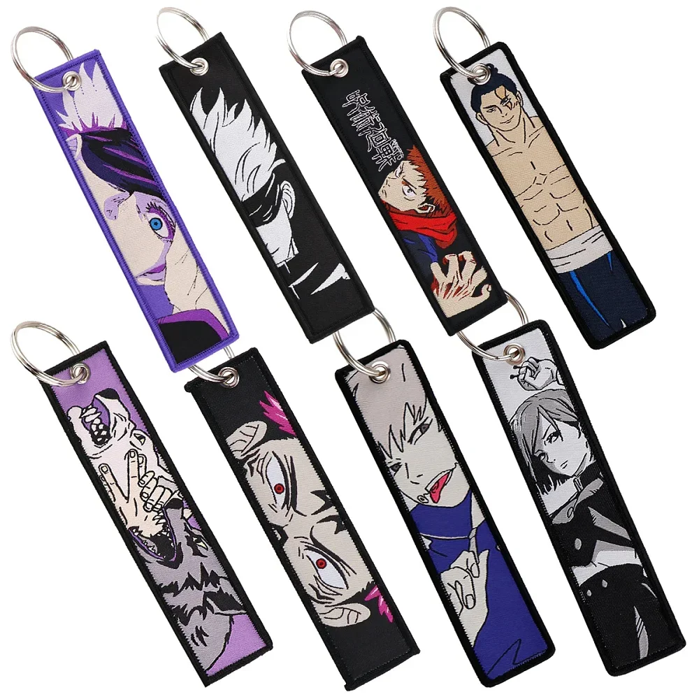 Llavero con etiqueta para llaves de Anime japonés Jujutsu Kaisen, bolso para motocicletas y coches, mochila, llaveros bordados, llaveros de moda, regalos
