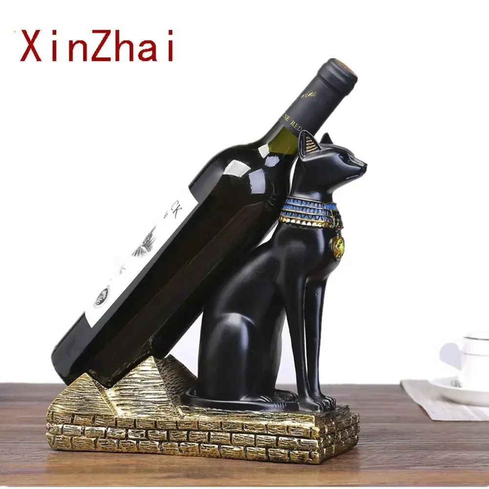 VILEAD 25cm Resin Egyptian Cat God Wine Bottle Holder Figurines Nordic Simple Animals Wine Rack Home Decoration Accessories Gift