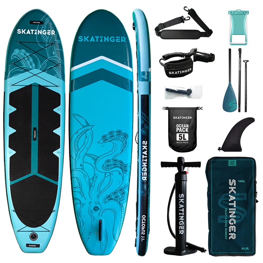 

Надувная доска для паддлбординга SKATINGER 11'x34''x6'' для взрослых, водонепроницаемая, для стоячего использования, с аксессуарами для водных видов спорта