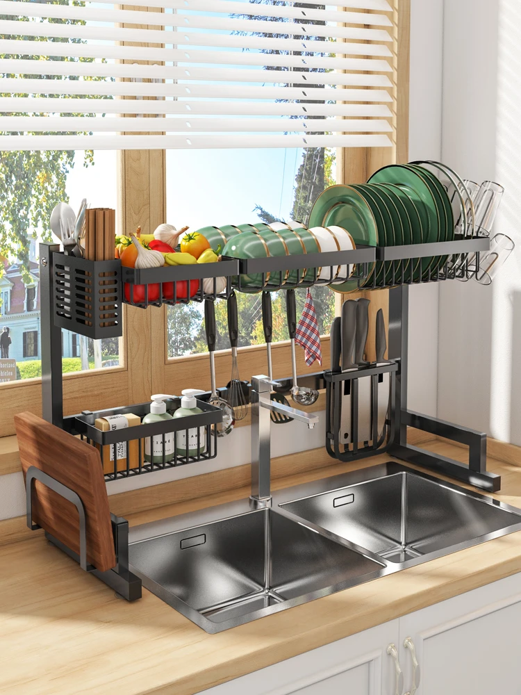 Multi-functional kitchen sink shelf put dishes drain bowl chopsticks sink storage box above the bowl rack.