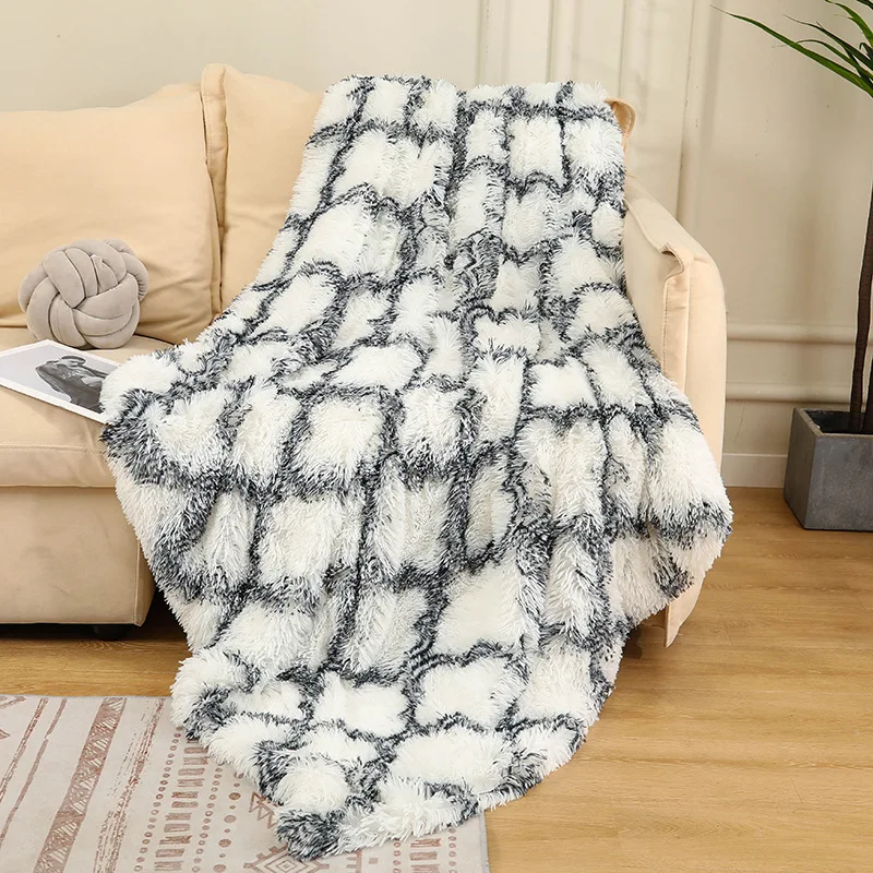 New Two-Color Keep Warm Throw Blanket Plaid Printed Double Plush Sofa Blankets Multifunctional Soft Nap Shawl for Travel Plane