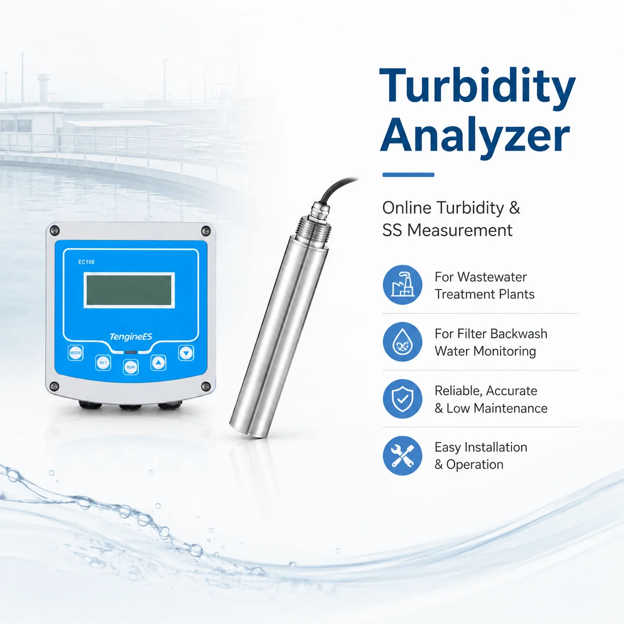 Online Turbidity TSS Analyzer 0-4000NTU Suspended Solids Sensor For Wastewater Treatment