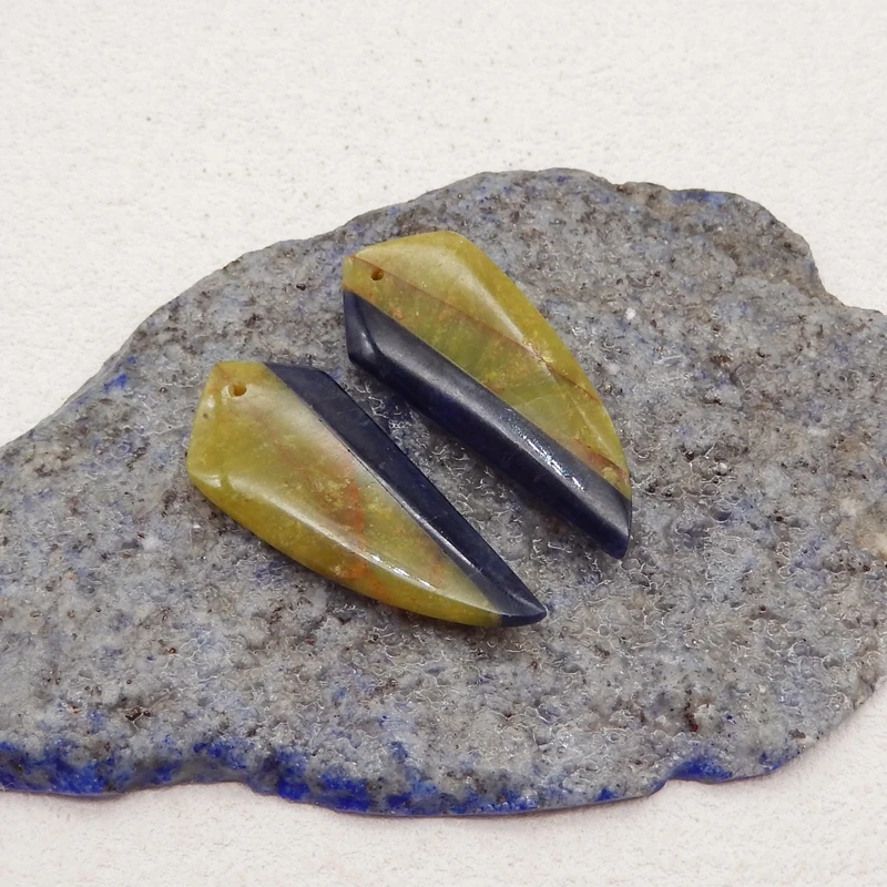 Semiprecious Natural Stone Yellow Opal And African Sodalite Earring Bead Fashion Jewelry Accessories 39x14x5mm 6g