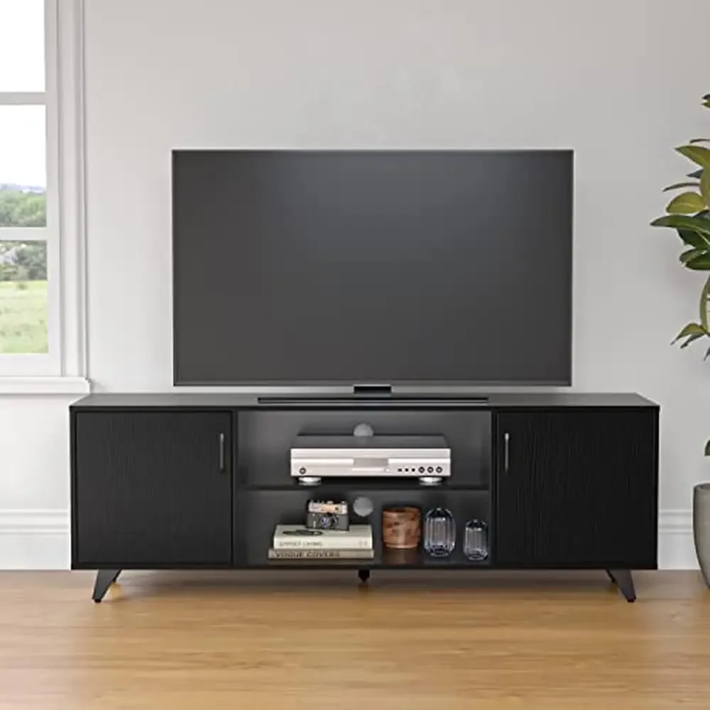 Modern TV Stand Console Unit with 2 Doors Storage Cabinets Large Storage Space 70