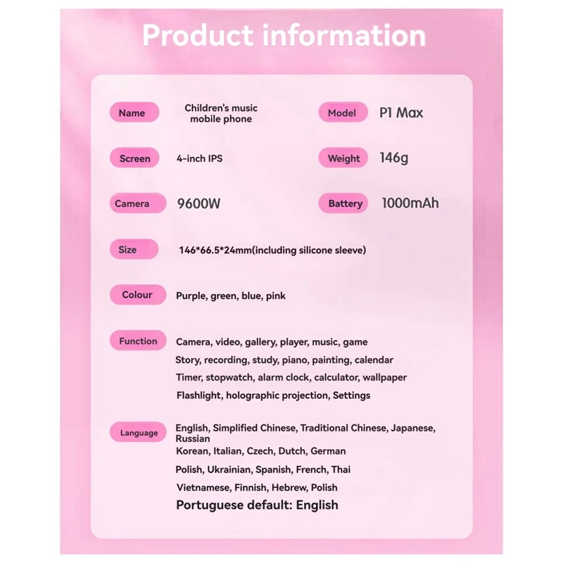 Kids Mini Phone 4in IPS Mini Phone Puzzle Game Music Player Video Record with 32G Education Toys with Stories Kids Gifts-A12I