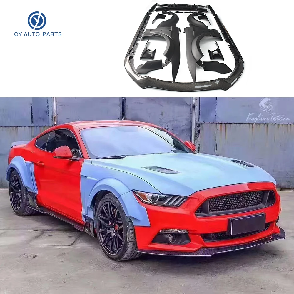 

Wide Body Style Carbon Fiber Front Rear Bumper Lip Car Fender Wheel Eyebrow Side Skirts Rear Trunk Spoiler For Ford Mustang