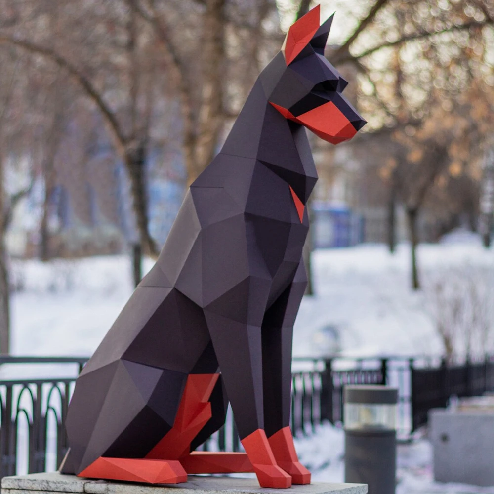 100 سنتيمتر عالية الأسود Doberman الكلب ثلاثية الأبعاد الحيوان النحت Doberman ورق كرافت غرفة نوم غرفة المعيشة اليدوية لتقوم بها بنفسك نموذج اوريغامي