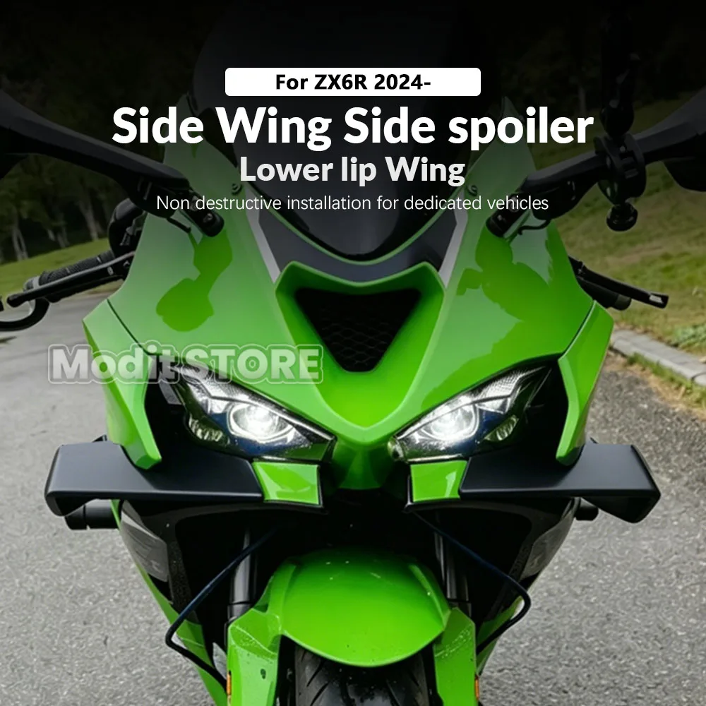Motorcycle Side Winglet Front Spoiler Wing Fairing Fixed Lower Lip Wing Aerodynamic For Kawasaki ZX6R ZX-6R 2024 2025 2026