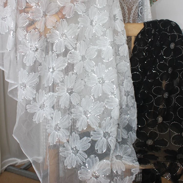 High-grade three-dimensional large flower beaded sequins mesh lace clothing fabric DIY wedding dress accessories