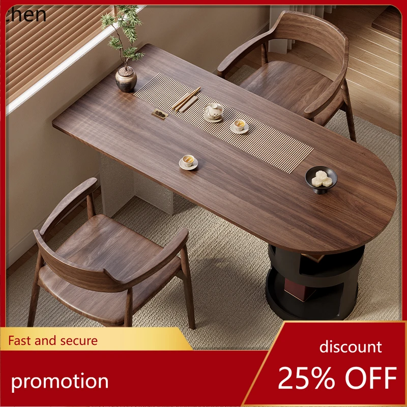 

HXL Black walnut balcony tea table and chair combination small leisure home solid wood tea table