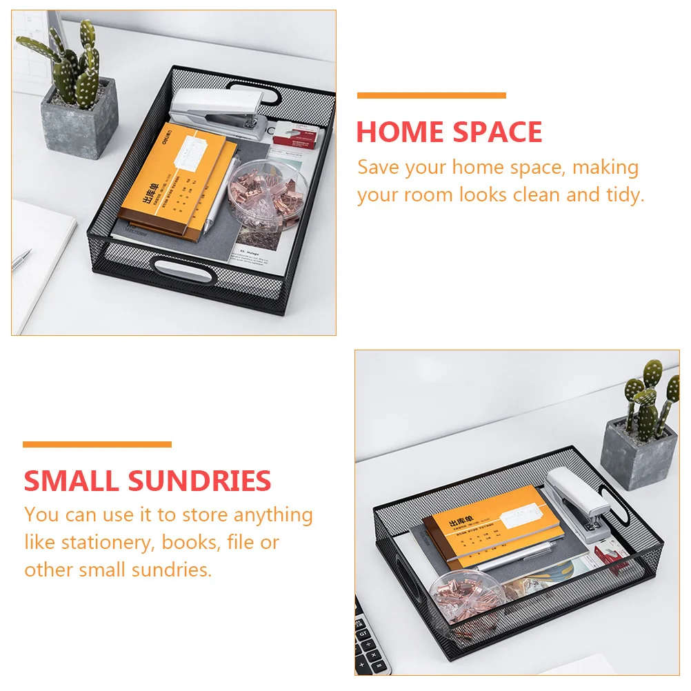 

1Pcs Metal File Basket Premium Iron Desktop Storage Box for Office Home Organization Black Storage Tray Sundries Holder