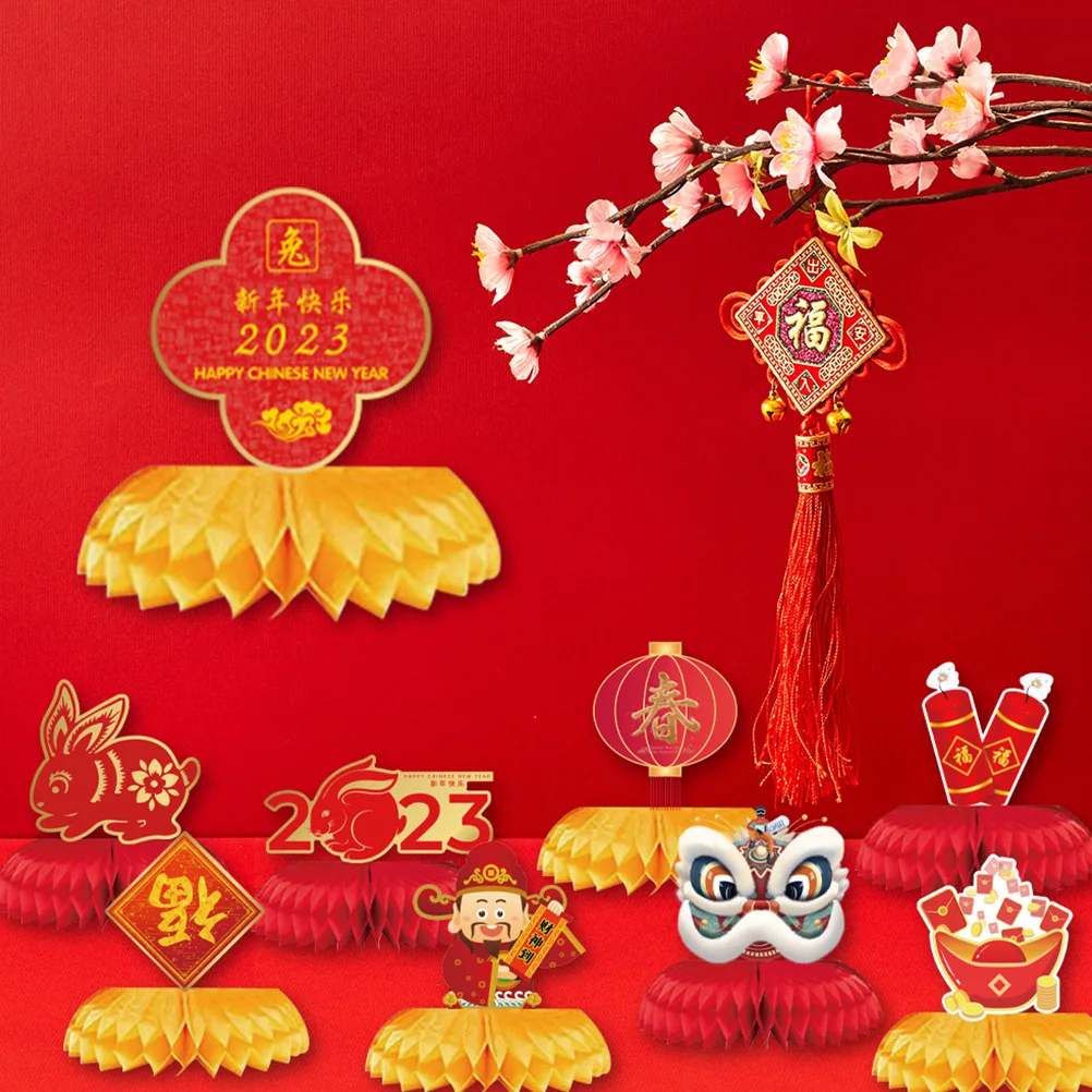 

9pcs Honeycomb Ornaments New Year Decoration Balls Desktop Party Decor Spring Festival Paper Crafts Honeycomb Ball Supplies Set