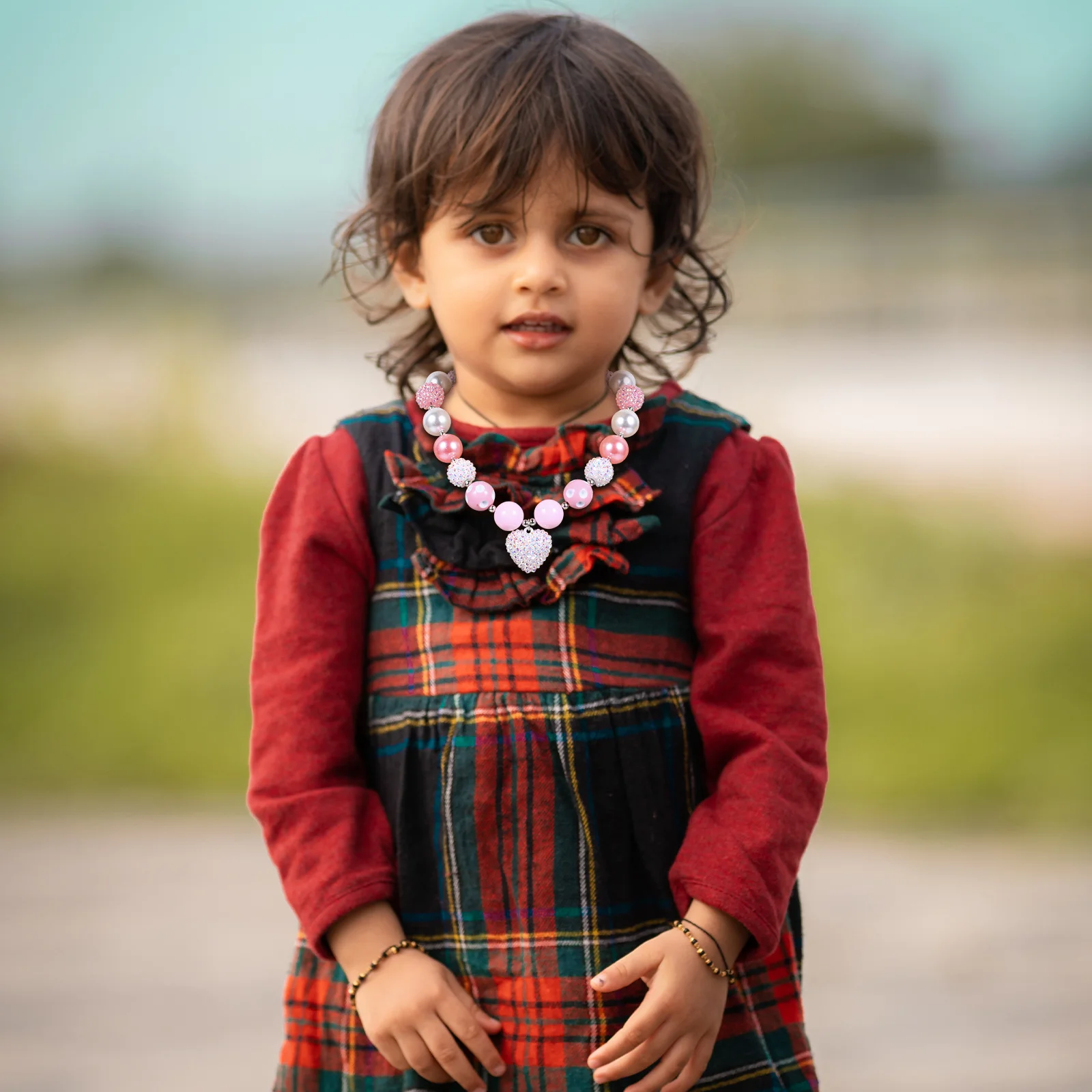 1 قطعة قلادة الخرز سلسلة ملونة للأطفال الوردي الأبيض القلب قلادة الفتيات هدية عيد ميلاد مجوهرات الاطفال قلادة #3