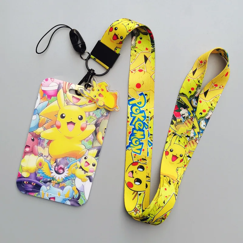 حامل بطاقة بيكاتشو الكرتون الحبل شارة بطاقة الهوية واقية موضة طالب مكافحة خسر غطاء البطاقة المفاتيح الملحقات