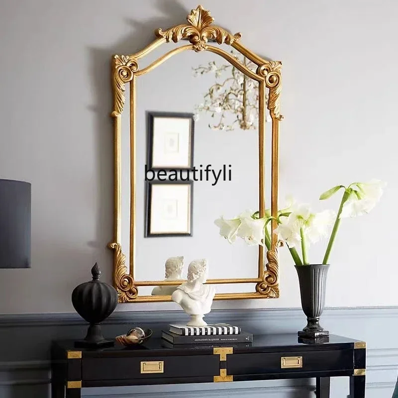 AY7European makeup mirror retro vanity mirror wall hanging carved wall hanging, entrance decorative mirror French style