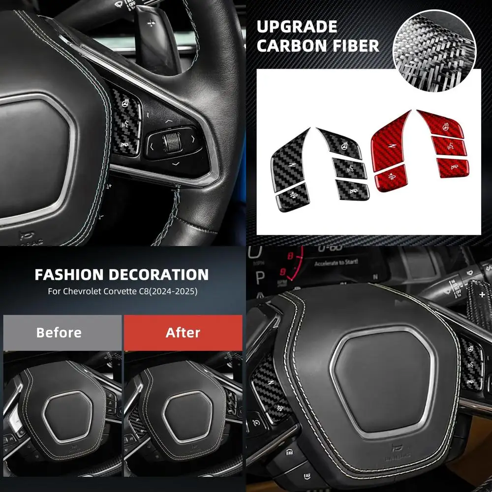 

Steering Wheel Button Covers with Real Carbon Fiber - 5PCS for C8 Steering Wheel Button Stickers with Heating and Voice Control