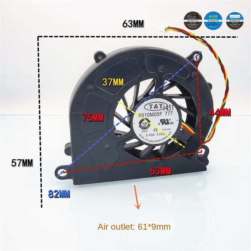 

TT 6010M05 F turbine blower 5V 0.45A speed measurement 6CM 63 * 57 * 9mm heat dissipation exhaust fan