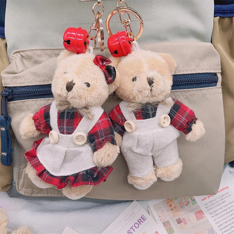 12-13cm Cute Linen Bear Stuffed Toy Keychain Country Style Soft Animal Keychain Stuffed Toy For Bag Car Wedding Party Toy New