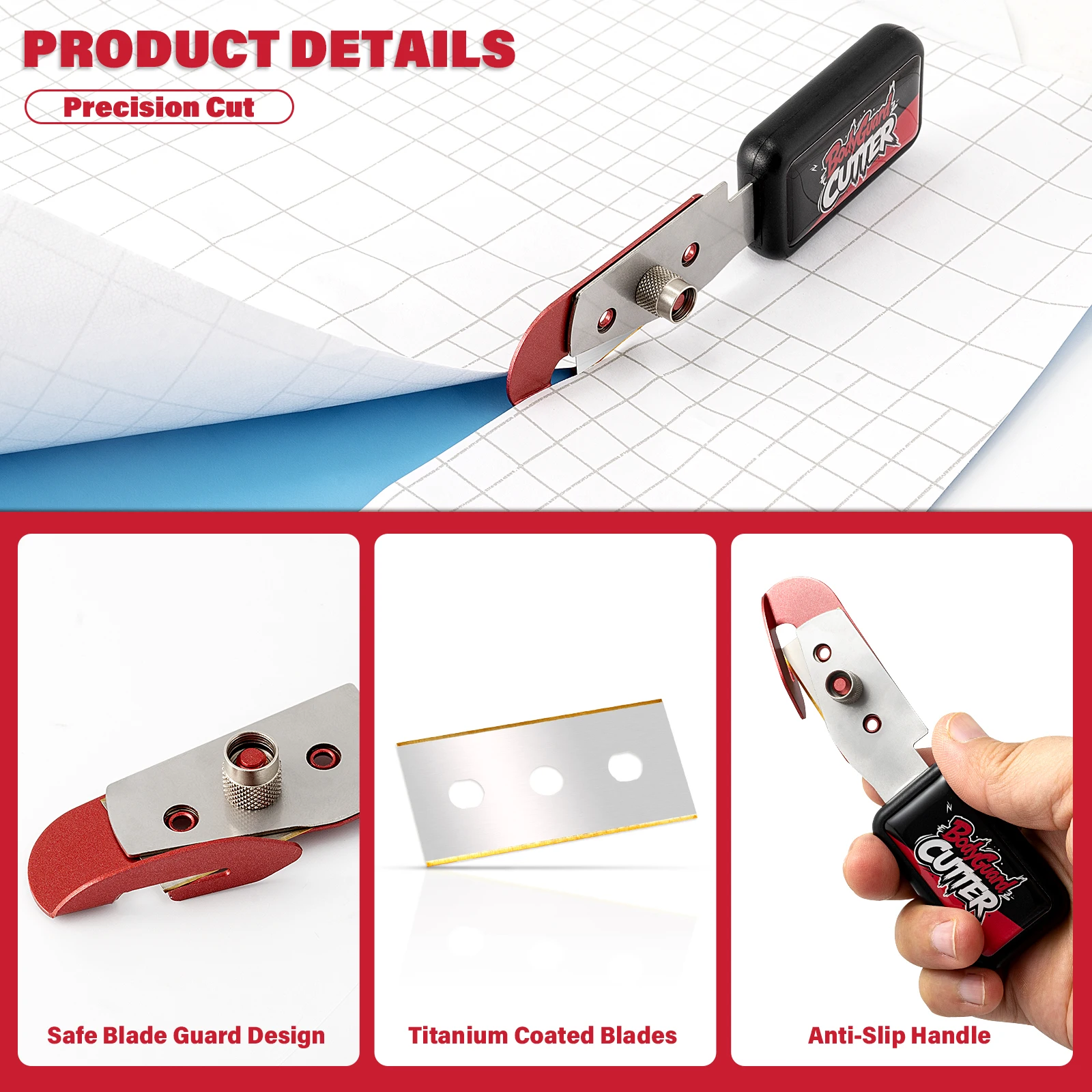 EHDIS Car Vinyl Wraps Backing Paper Cutter Safety Film Cutting Knife with 10pcs Titanium Coated Blades Precise Paper Slitter
