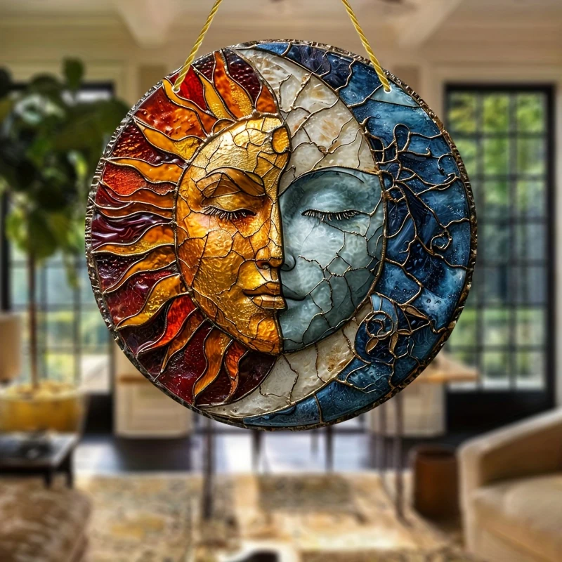 

Sun and Moon Acrylic Suncatcher Stained Suncatche For Mom Teacher Friend Wreath Sign House Spiritual Garden Decor Window Hanging
