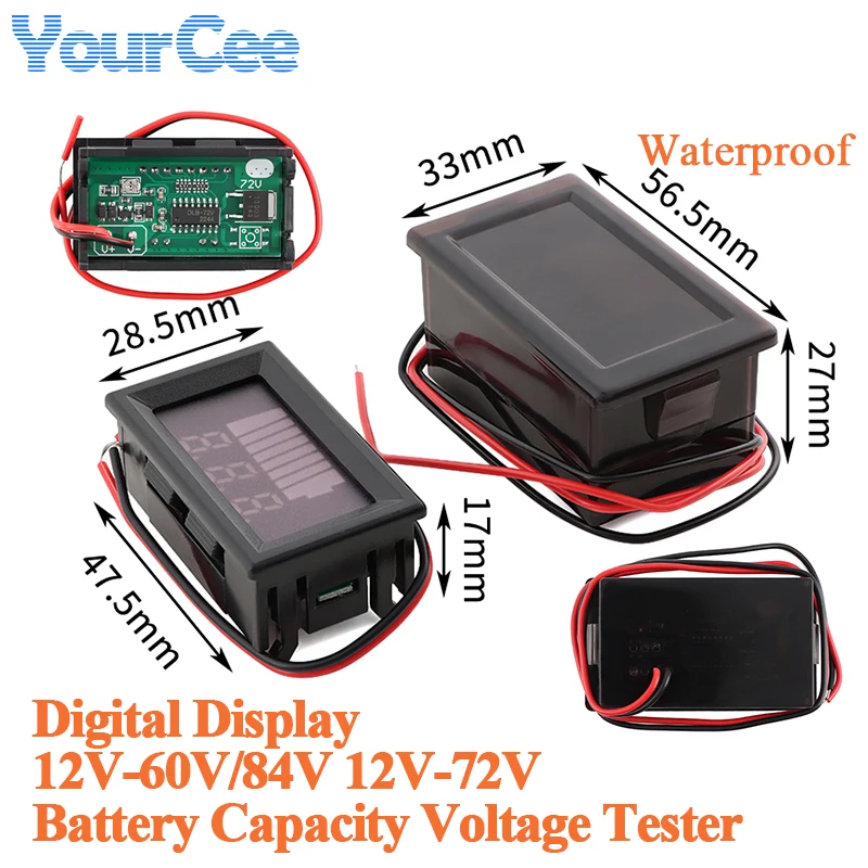 Battery Capacity Voltage Tester LED Digital Display DC 12V-60V/84V 12V-72V Electric Vehicle Lithium Battery Onboard Voltmeter