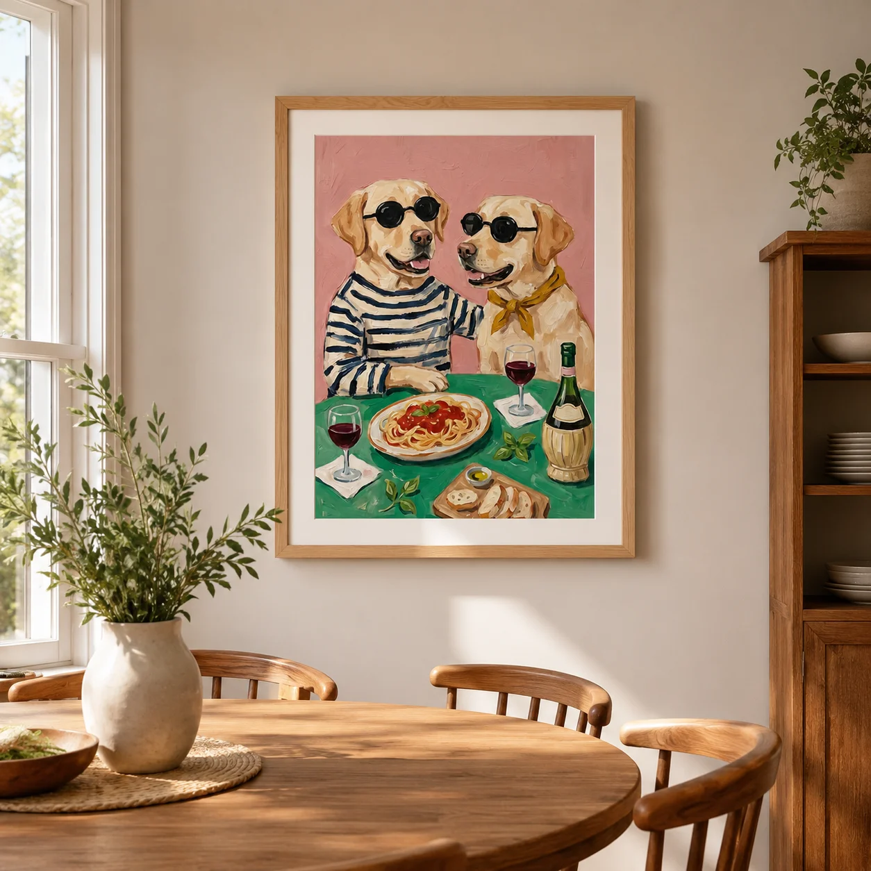 Wine Drinking Dogs Poster,Canvas Wall Print,Modern Art Illustration,High‑Grade Home Decoration Artwork for Bedroom,Living Room,O
