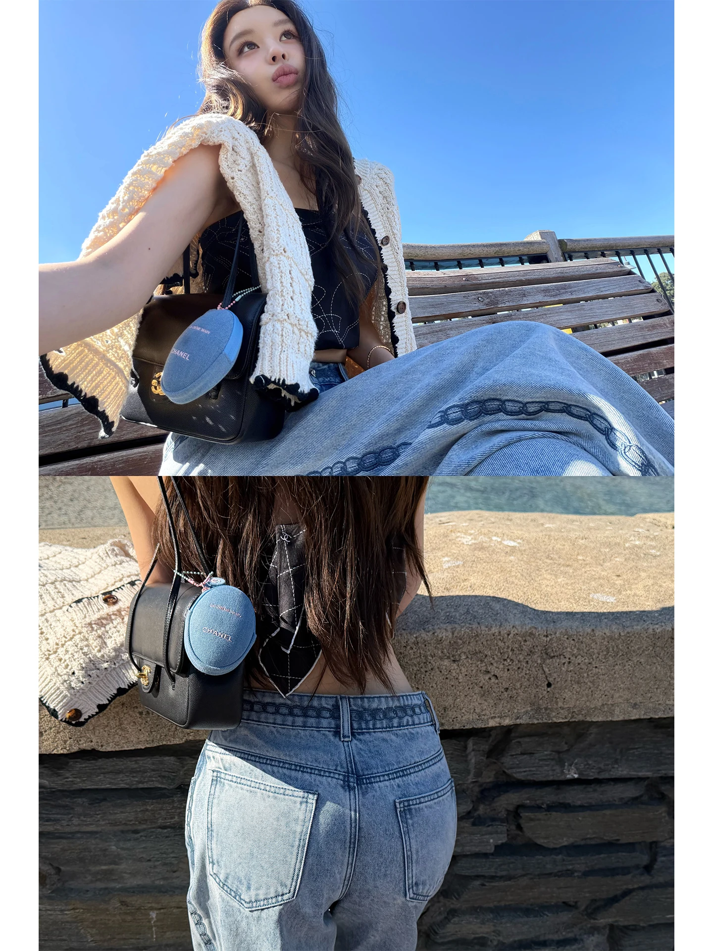 

Good Morning Fan Fan Heavy Duty Chain Embroidery 26P Needlework Denim Wide Leg Straight Cut Long Pants Women's Jeans