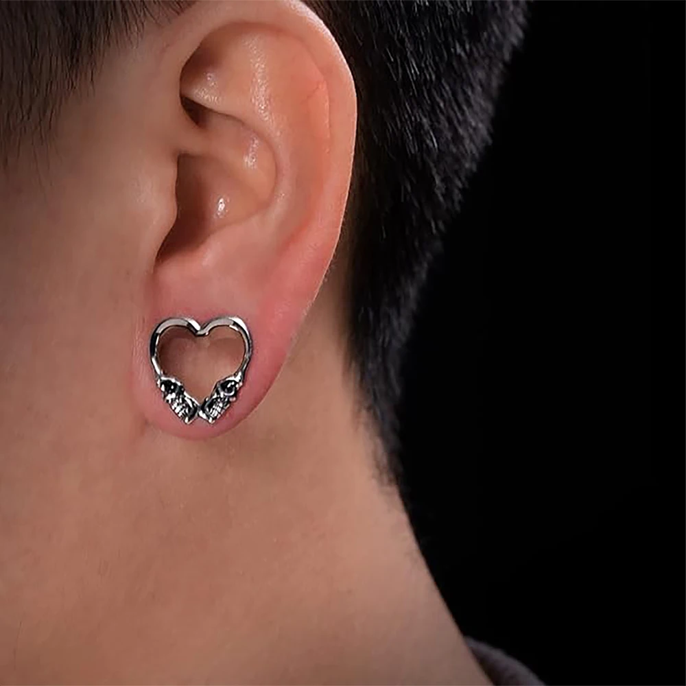 1PC Stainless Steel Double Skull Flared Ear Gauges Heart Shape Ear Tunnels Plugs Flesh Stretchers Expander Piercing Body Jewelry