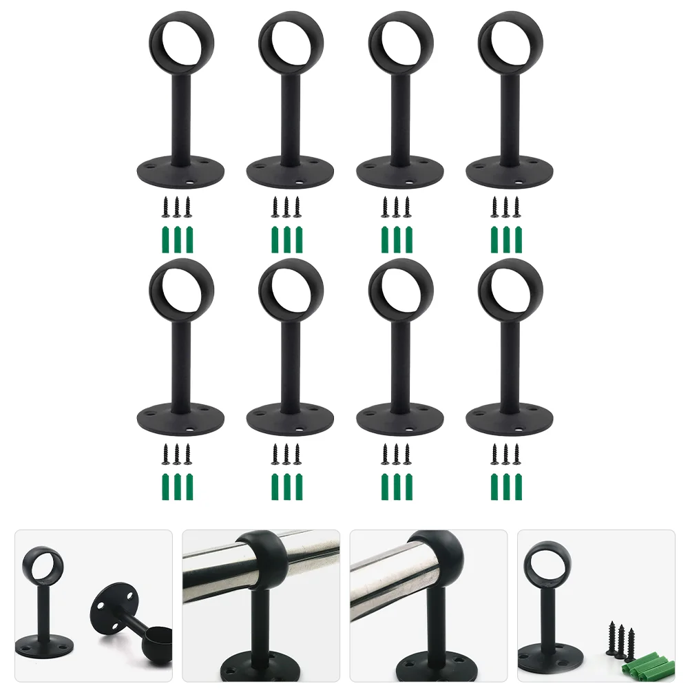 8 Pcs Shower Curtain Rod Bracket Ceiling Mount Stainless Steel Flange Support Socket with Screws Replacement Holder Hooks For