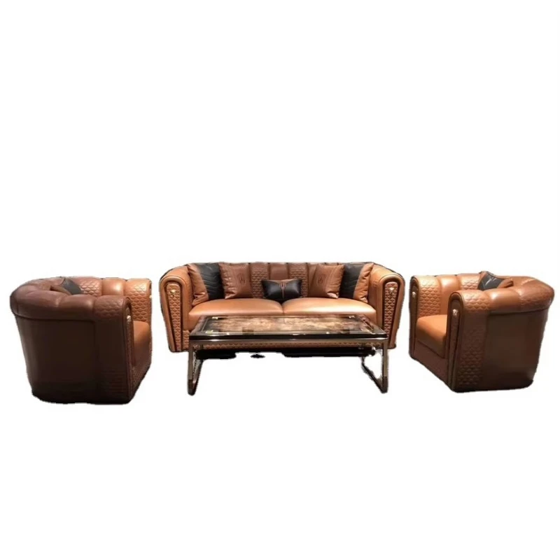 Genuine leather sand is found in a minimalist modular sofa for villas and living rooms
