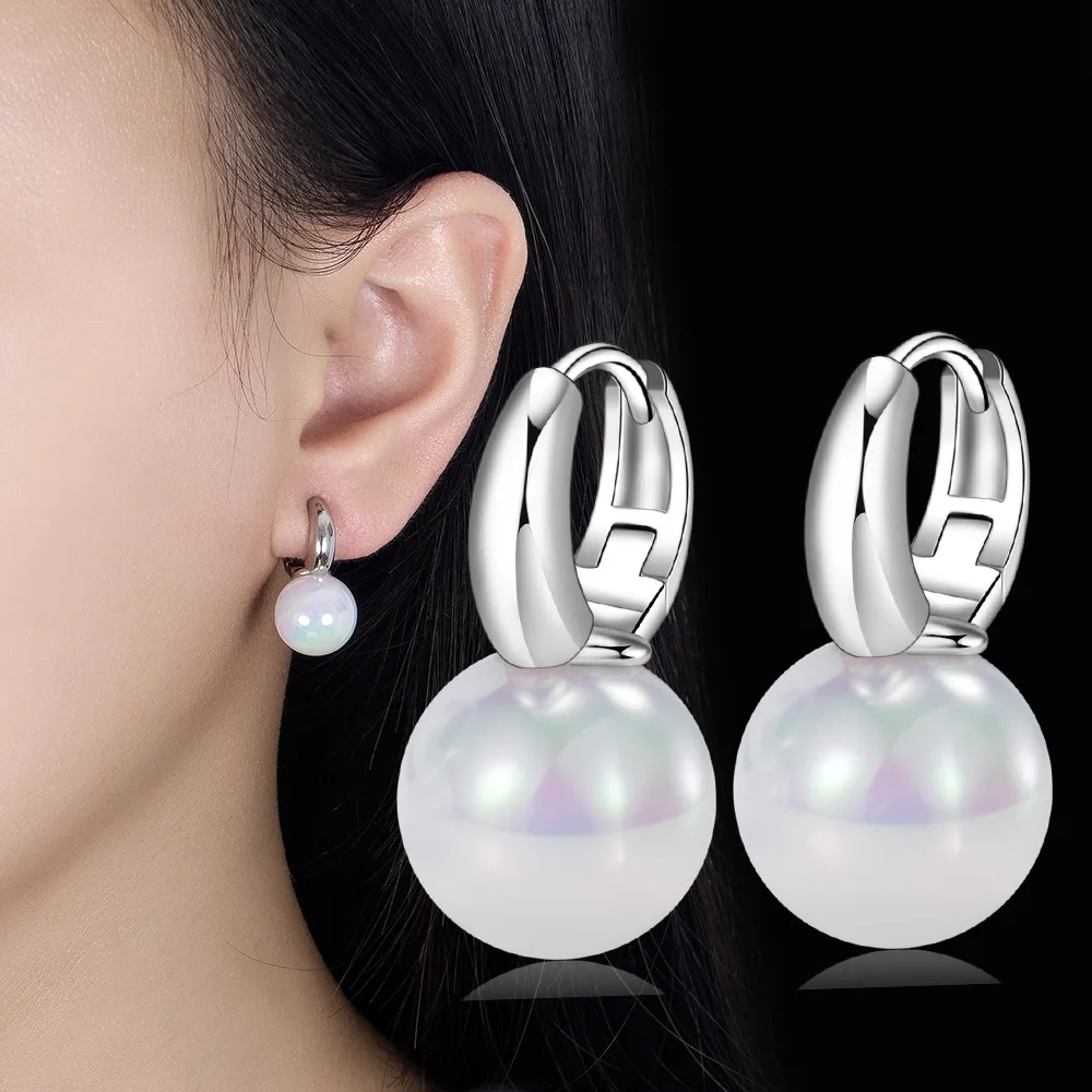 

New Original Jewelry 925 Sterling Silver Pearl Hoop Earrings For Women Fashion FQL23037