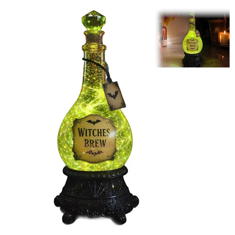 DTA5 Lighted Brew Bottle Glitter for Globe, Swirling Glitter Green Light Up Halloween Decoration, Spooky Glitter Potion Bottle