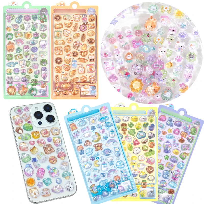 1 folha criativa 3d adesivo em relevo bonito animal caso de telefone computador material decorativo cristal geléia remendo alívio adesivos zyf