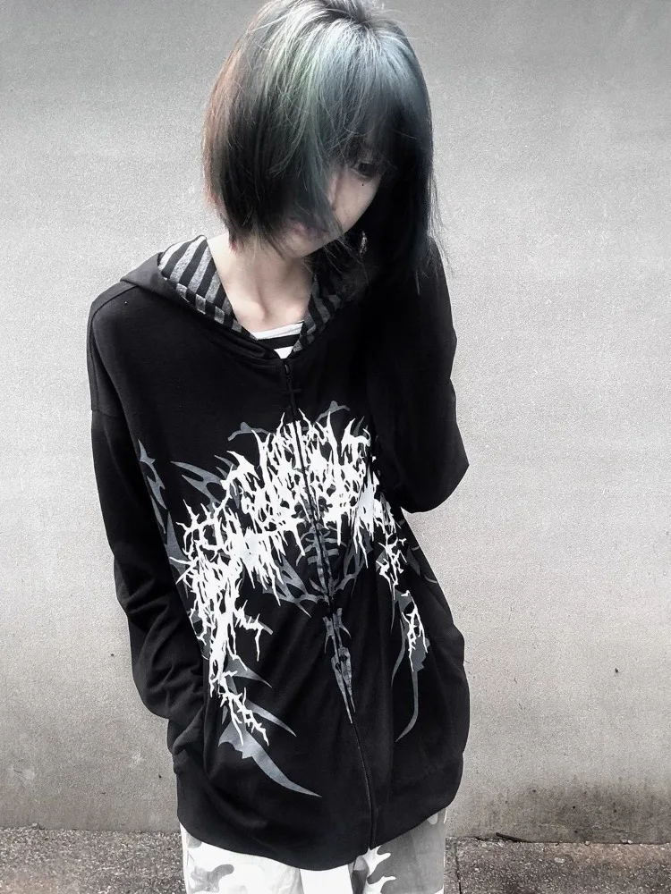 Subkultur Y2k Japanischen Mit Kapuze Sweatshirt Frauen Dünne Frühling Herbst Retro Lose Zipper Jacke Top 2000er Jahre Korea Casual Hoodies neue