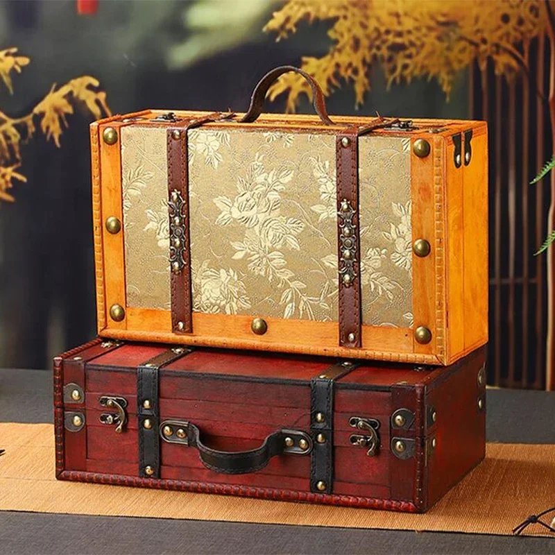 

Vintage Wooden Storage Box Decorative Wooden Treasure Chest European Style Jewelry Box Storage Case for Home Desk Decoration New